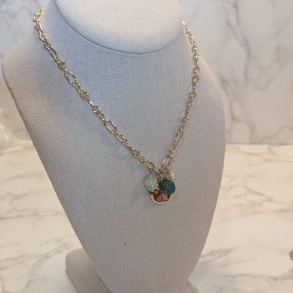 J.Crew Factory Gold Coin and Stone Pendant Necklace